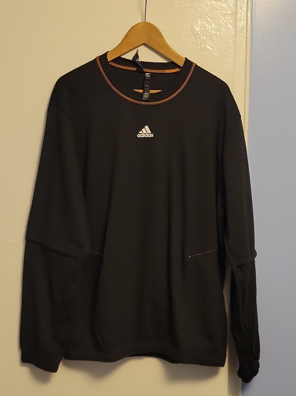 adidas Black Crewneck Sweatshirt with Orange Stitch Accents